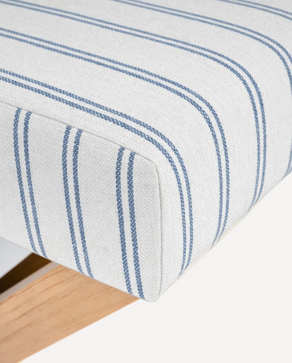 Banco de Pé de Cama às Riscas Porto com Fundo e Pé em Nogueira - Branco Azul-4