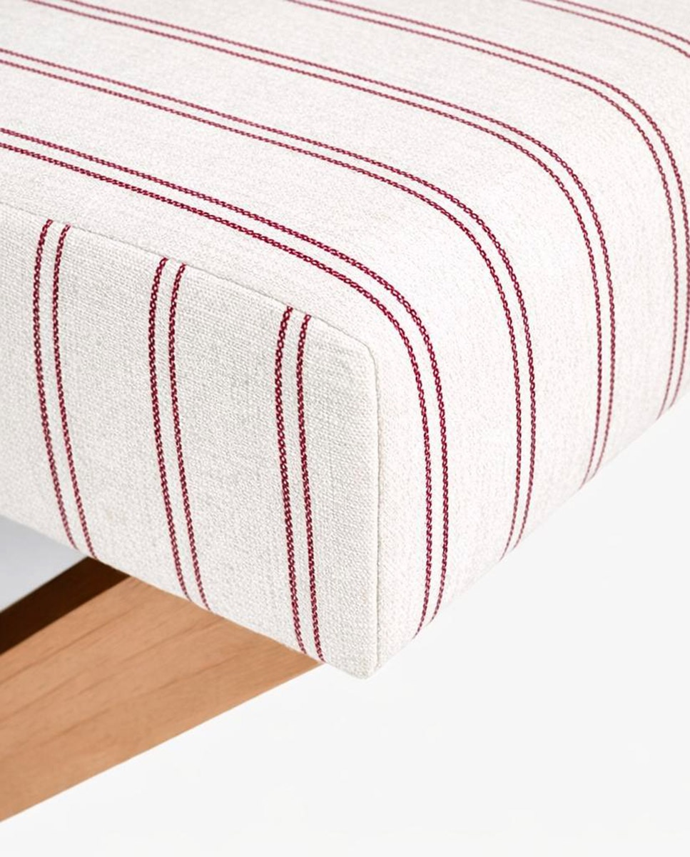 Banco de madera de pino tapizado en rayas con fondo blanco Porto - Burdeos 50 cm Burdeos-4
