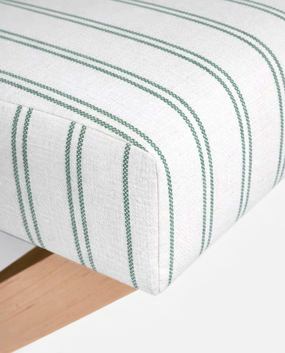Banco de Pé de Cama às Riscas Porto com Fundo e Pé em Carvalho - Branco Verde-4
