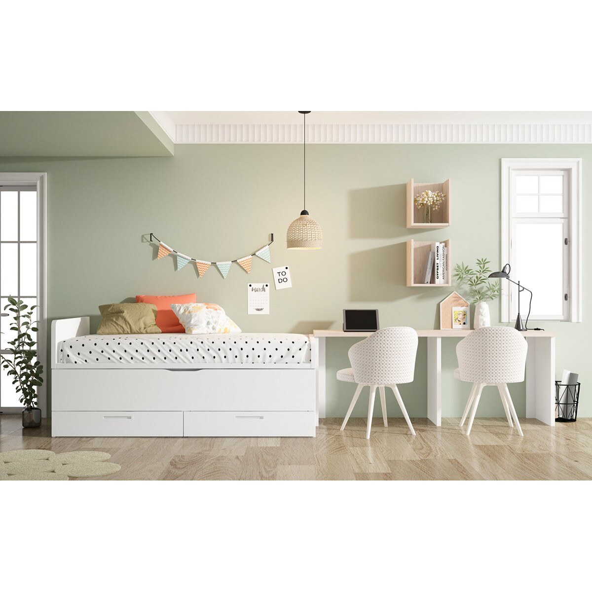 Cama nido con 2 cajones y costado izquierdo alto Mio El Corte Inglés - Blanco Blanco-3