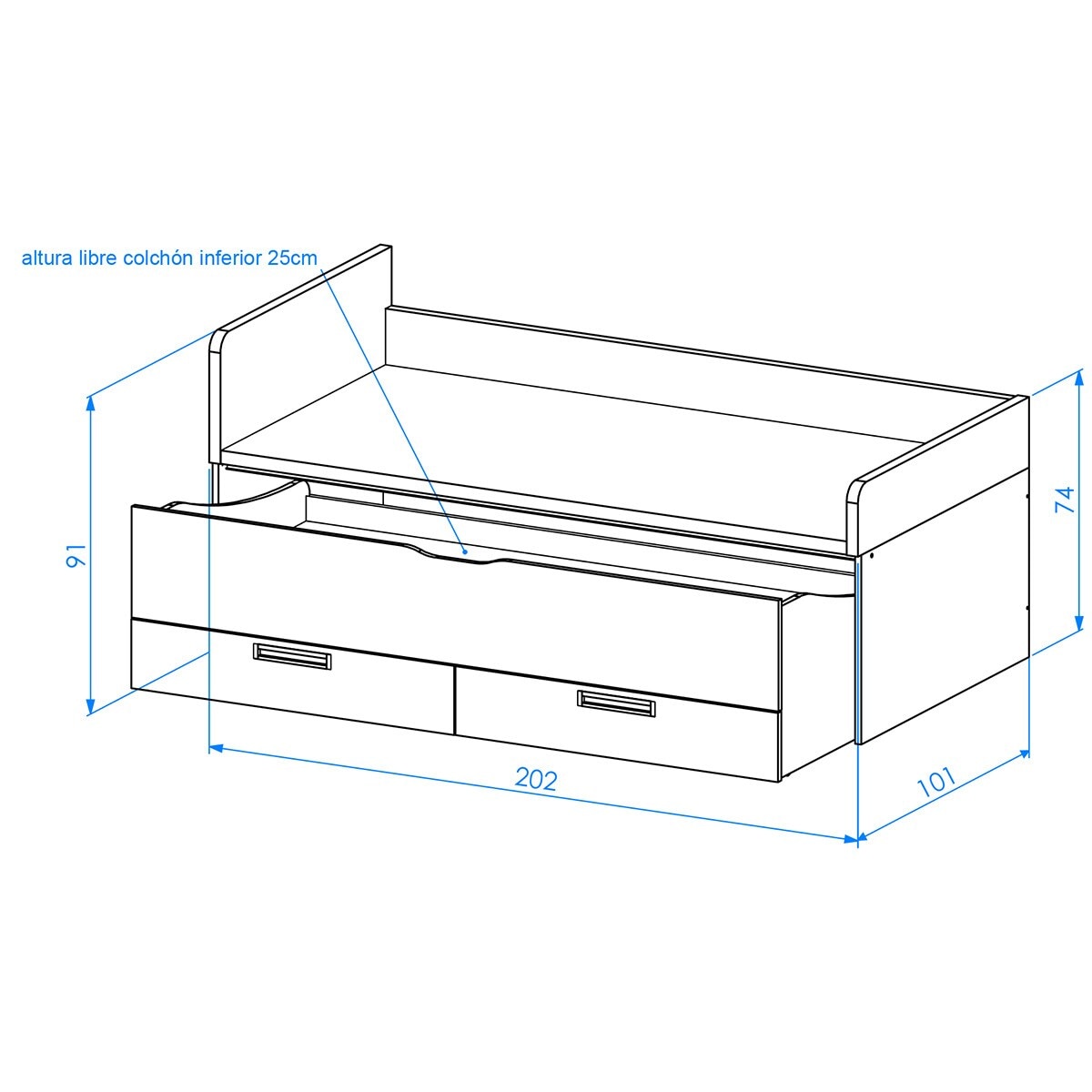 Cama nido con 2 cajones y costado izquierdo alto Mio El Corte Inglés - Blanco / Arena Blanco / Arena-4