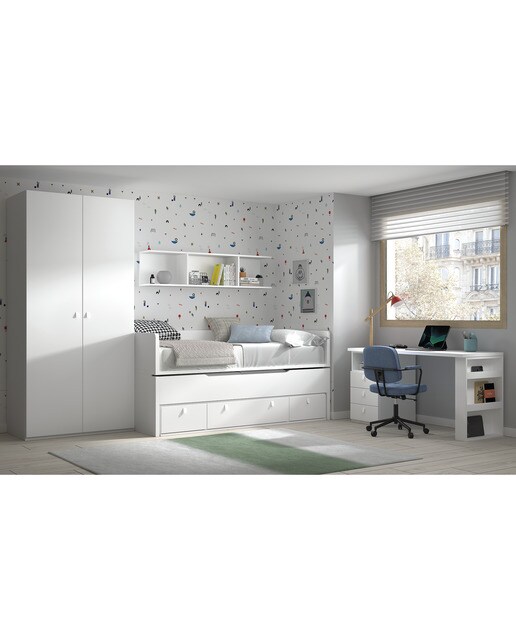 Imagen 3 de Cama nido oculto con 3 cajones y cabeceros altos Robin El Corte Inglés - Blanco Blanco
