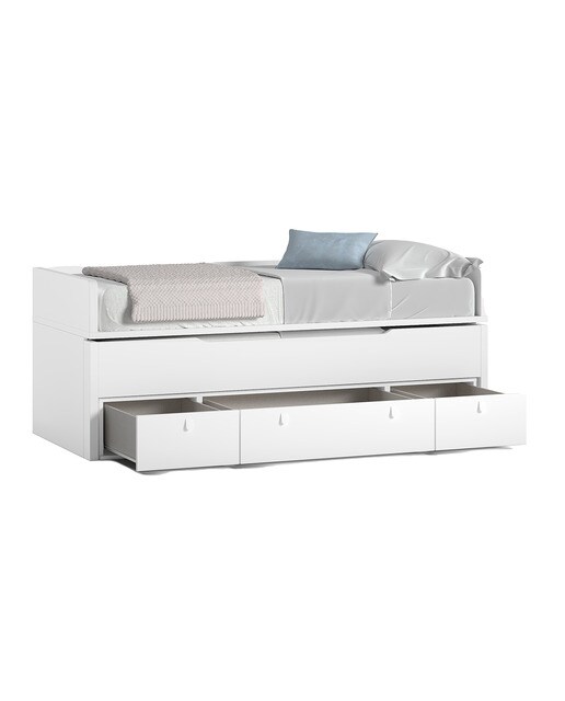 Imagen 2 de Cama nido oculto con 3 cajones y cabeceros bajos Robin El Corte Inglés - Blanco Blanco