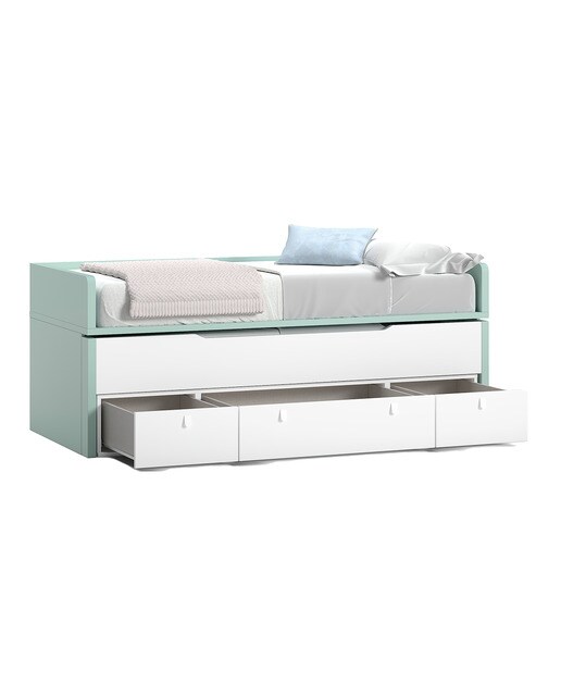 Cama com Gavetão Oculto com 3 Gavetas e Cabeceiras Baixas Robin Branco / Azul-2