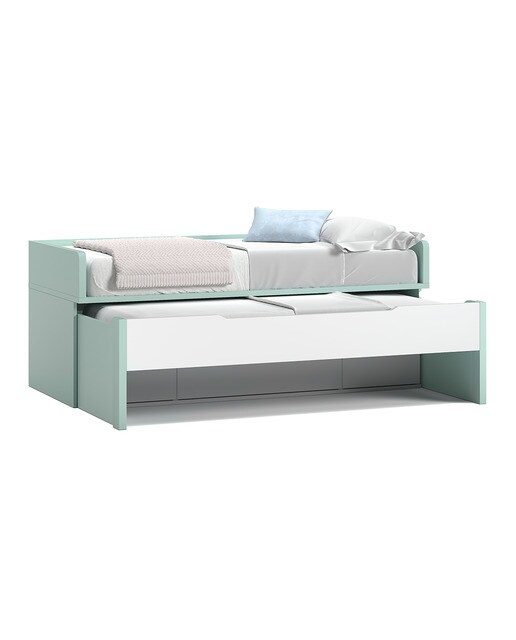 Cama com Gavetão Oculto com 3 Gavetas e Cabeceiras Baixas Robin Branco / Azul-3