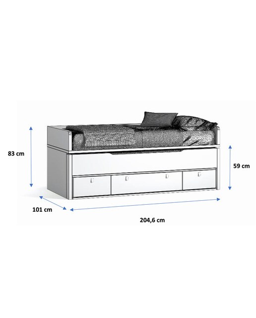 Cama com Gavetão Oculto com 3 Gavetas e Cabeceiras Baixas Robin Branco / Azul-4