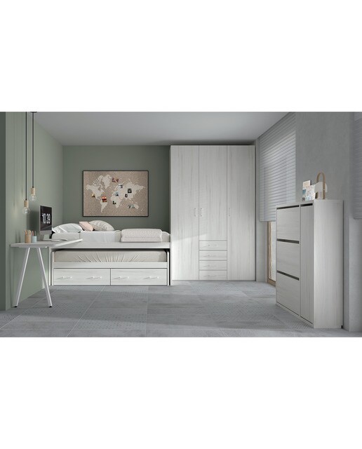 Cama com Gavetão e 2 Gavetas e Encosto Direito Alto Noel Pedra - Giz-2