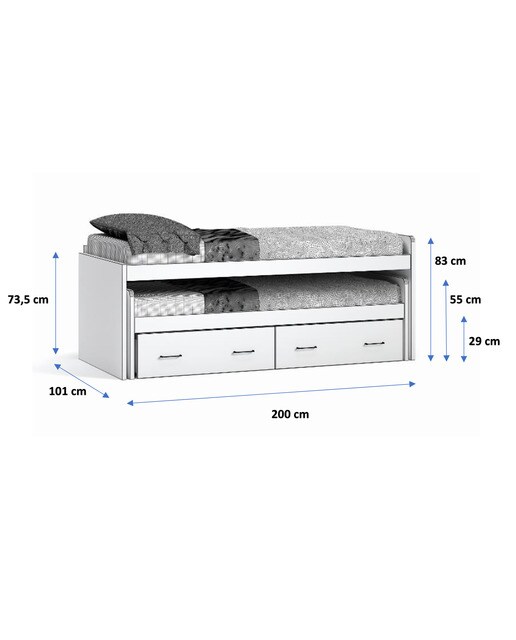 Cama com Gavetão e 2 Gavetas e Encosto Direito Alto Noel Pedra - Giz-3