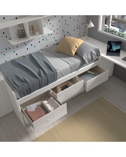 Cama com Gavetão Oculto com 3 Gavetas Noel Pedra - Giz-3