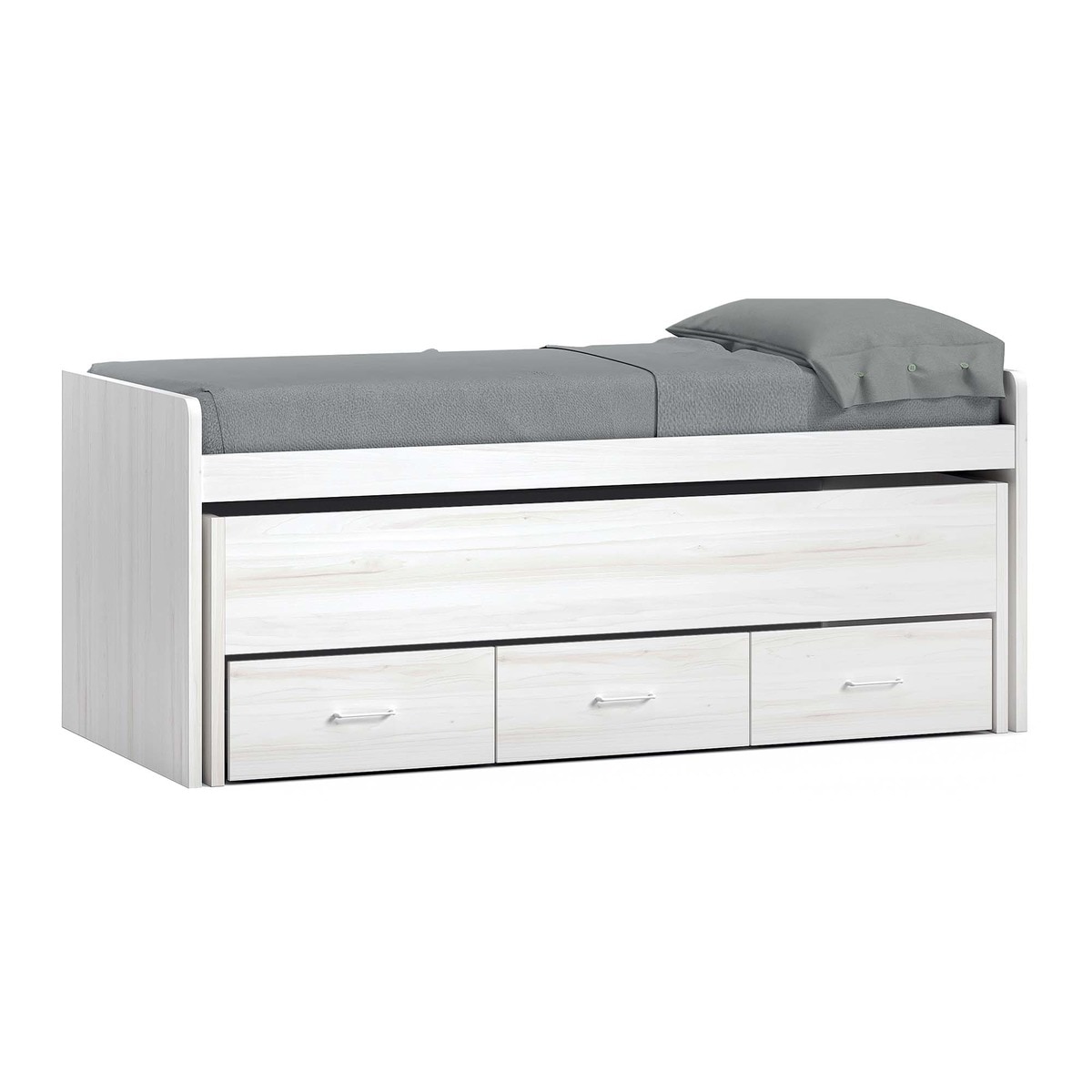Cama com Gavetão Oculto com 3 Gavetas Noel Pedra - Giz-1