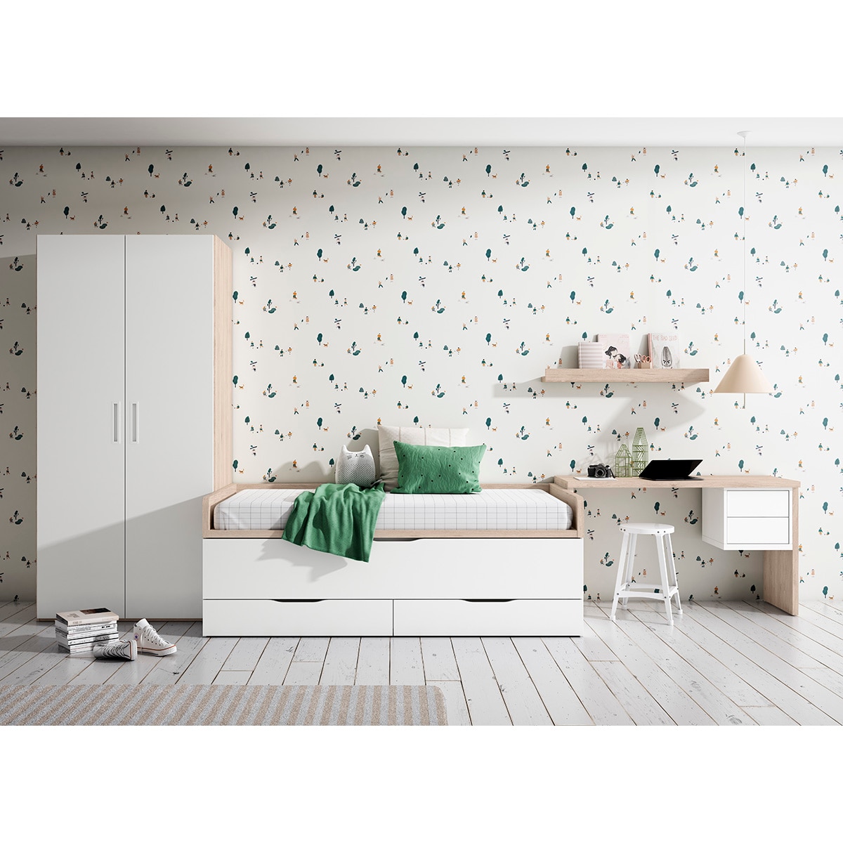 Cama nido con 2 cajones con rebaje y costados bajos Mio El Corte Inglés - Blanco / Arena Blanco / Arena-2