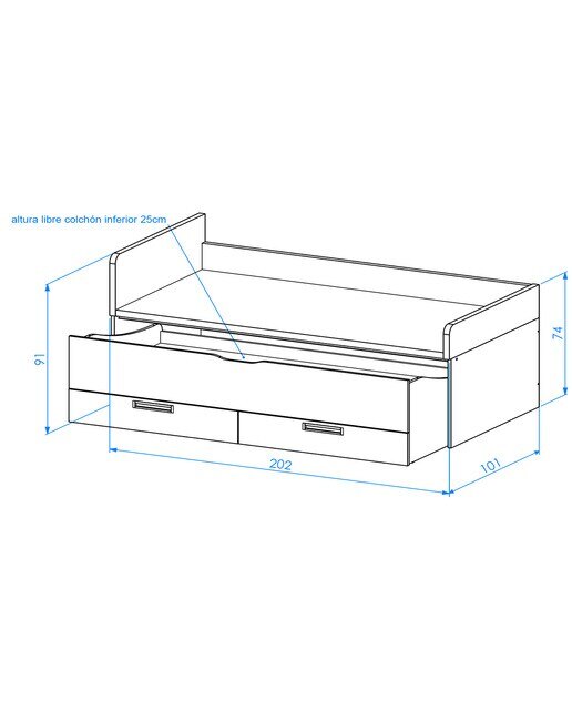 Cama nido con 2 cajones y costado izquierdo alto Mio El Corte Inglés - Canela / Blanco Canela / Blanco-2