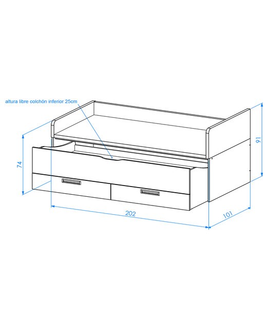 Cama com Gavetão e 2 Gavetas e Encosto Direito Alto Mio Branco / Canela-2