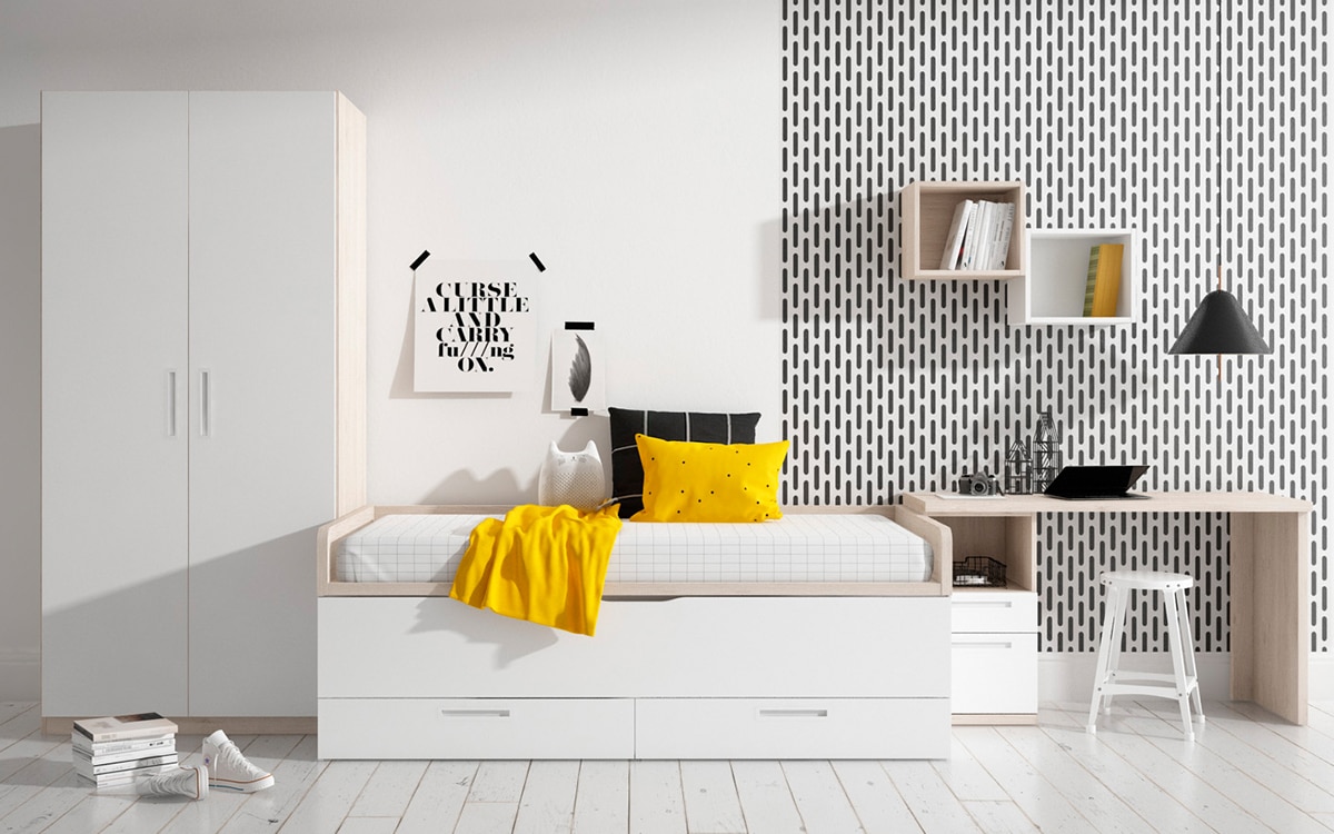 Imagem 0 de Quarto Juvenil 2 Camas com 2 Gavetas e Encostos Baixos Mio