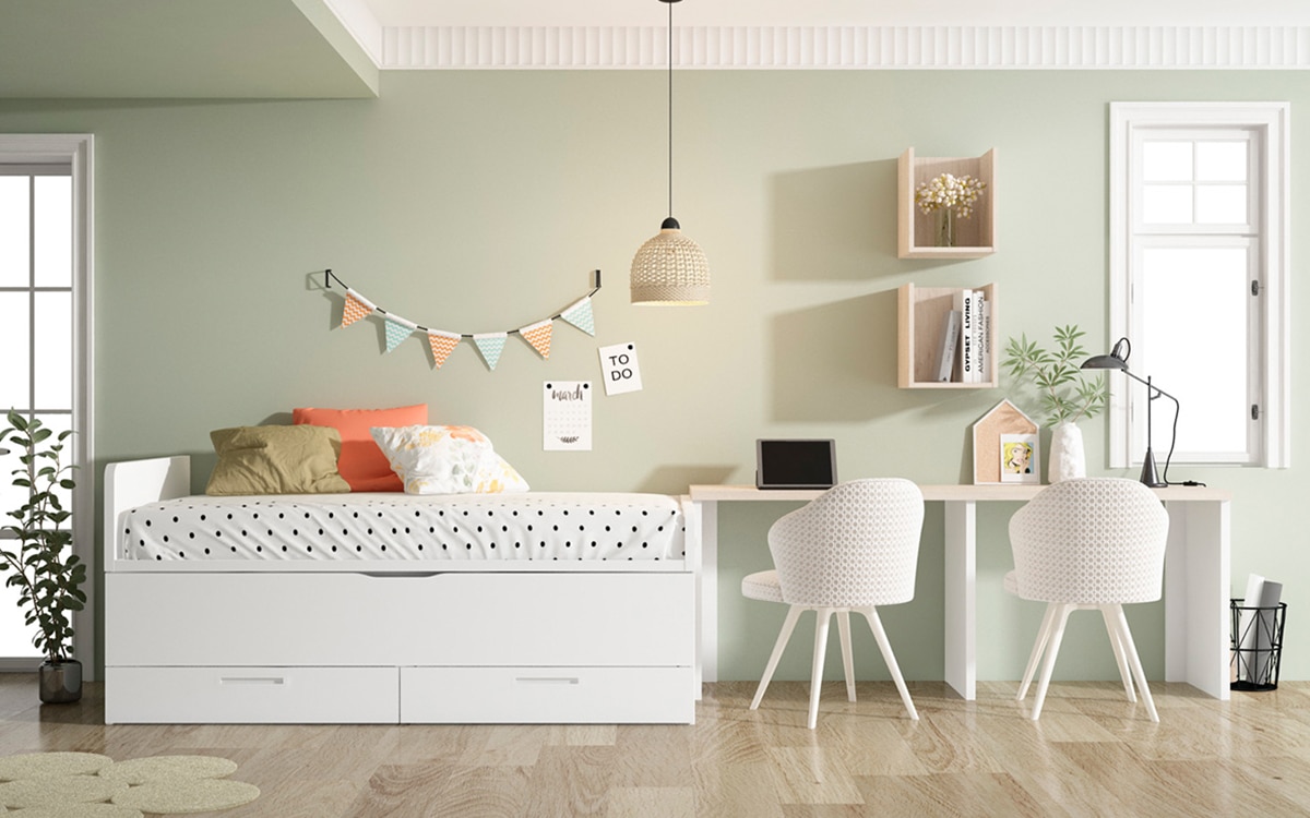 Imagem 0 de Quarto Juvenil 2 Camas com 2 Gavetas e Encosto Esquerdo Alto Mio - Branco
