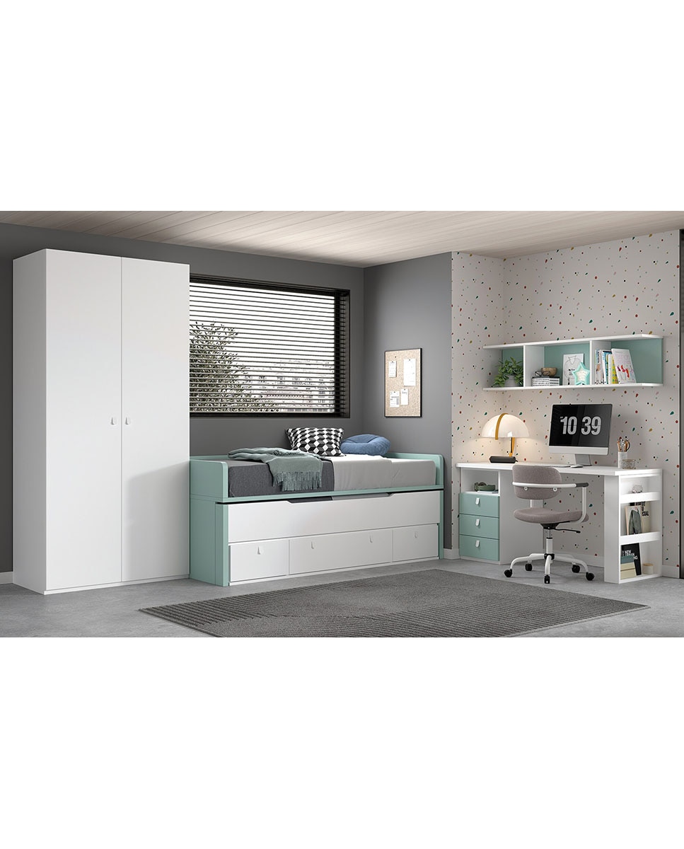 Imagem 0 de Quarto Juvenil 2 Camas com Encostos Baixos Robin - Branco/Azul