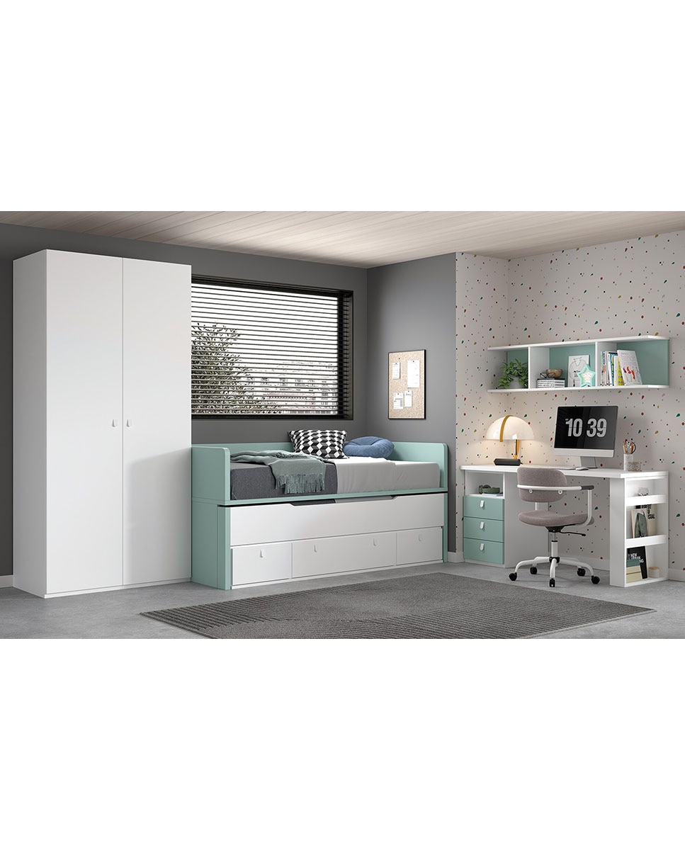 Quarto Juvenil 2 Camas com Encostos Altos Robin - Branco/Azul 1