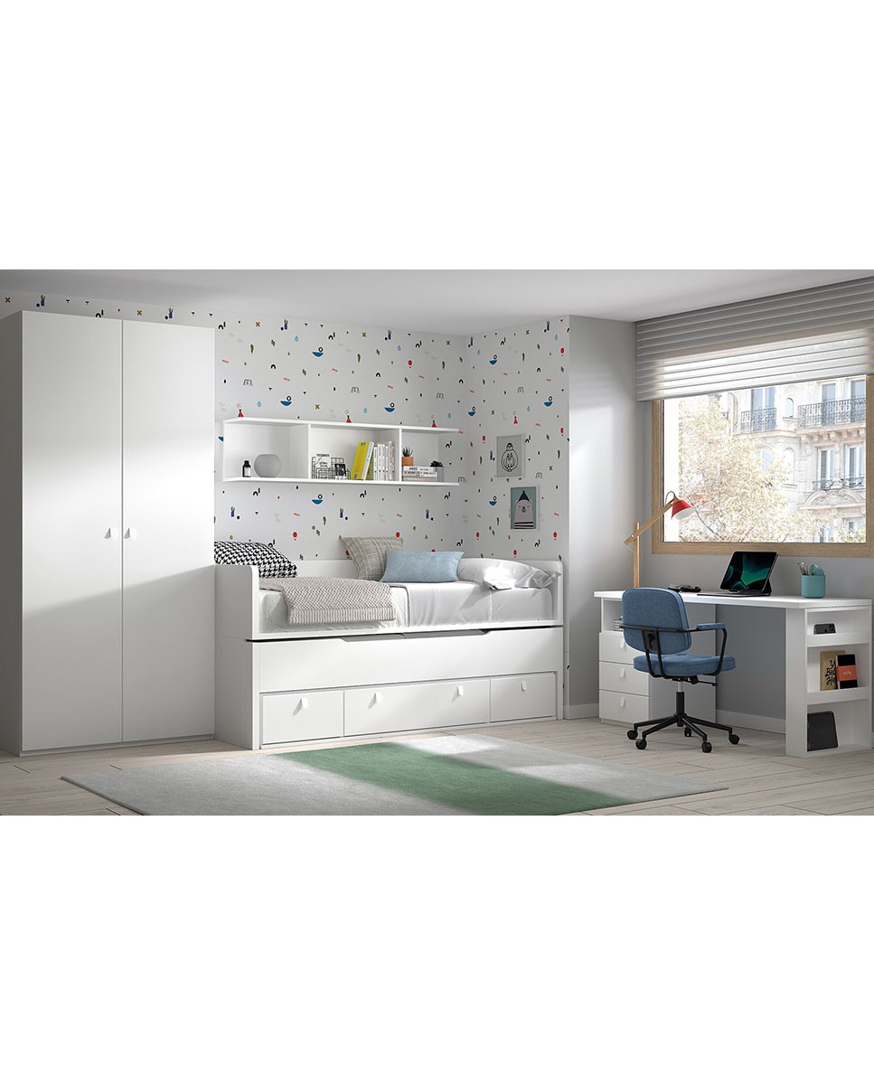 Quarto Juvenil 2 Camas com Encostos Altos Robin - Branco 1