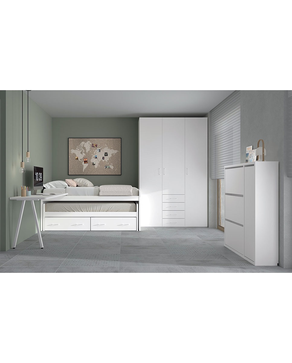 Quarto Juvenil com Cama de Gavetão e Gavetas Noel - Branco 1
