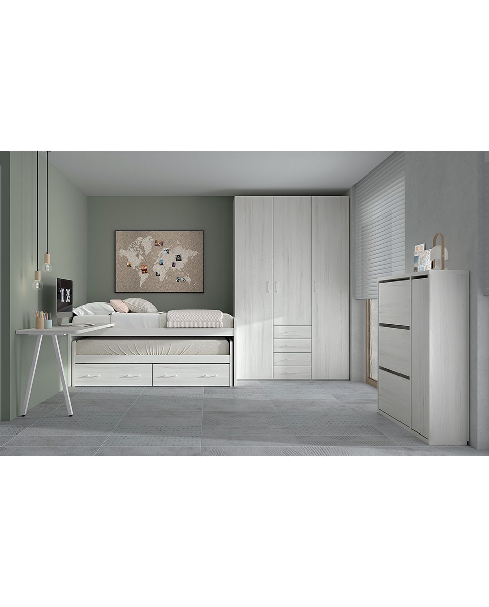 Imagem 0 de Quarto Juvenil Cama com Gavetão e Gavetas Noel - Pedra-Giz