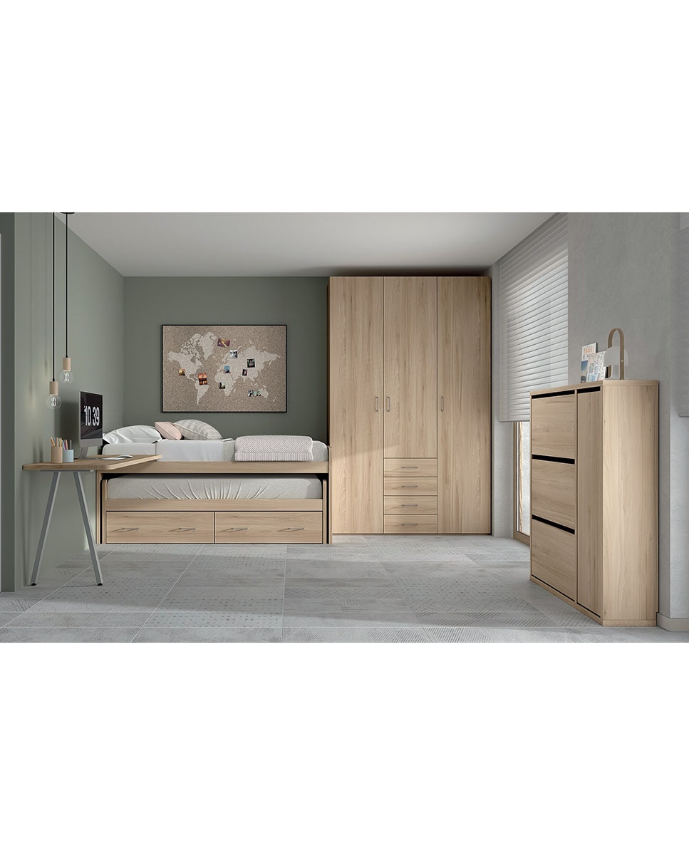 Imagem 0 de Quarto Juvenil Cama com Gavetão e Gavetas Noel - Bétula Âmbar