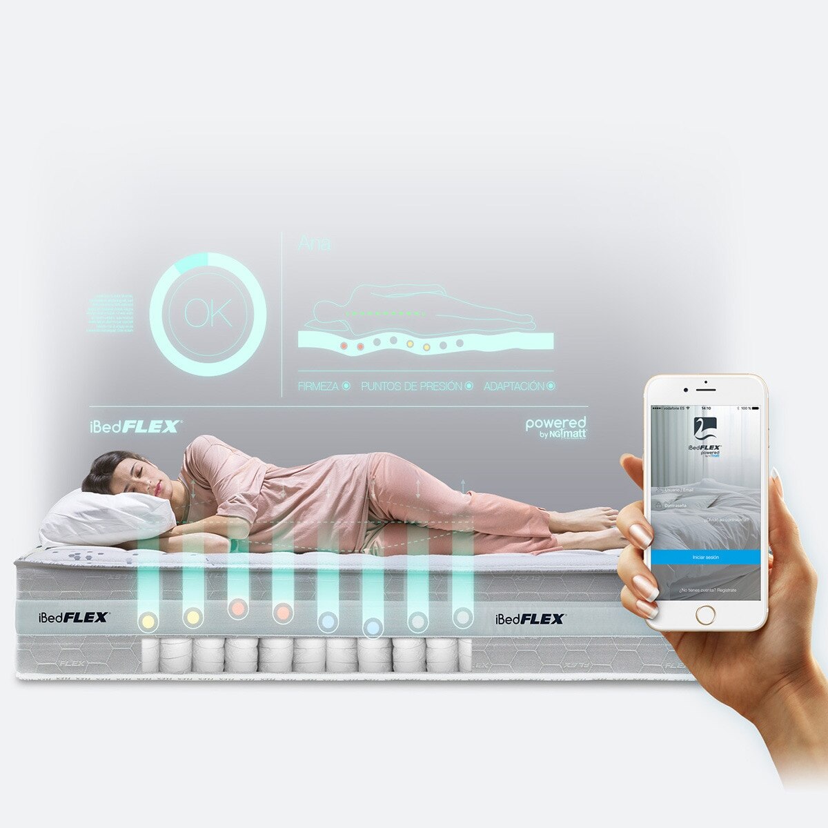 Imagen 3 de Colchón inteligente iBed Flex - Blanco Cama 150 x 200 cm Blanco