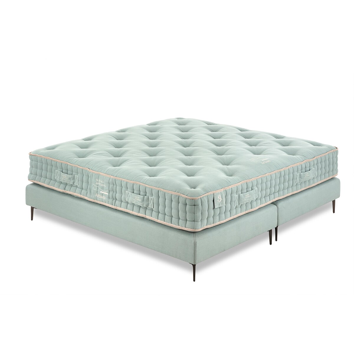 Conjunto de colchón de muelles ensacados firmeza firme-suave + base tapizada de muelles Formentera Sueño Artesano - Turquesa Cama 135 x 190 cm Turquesa-1