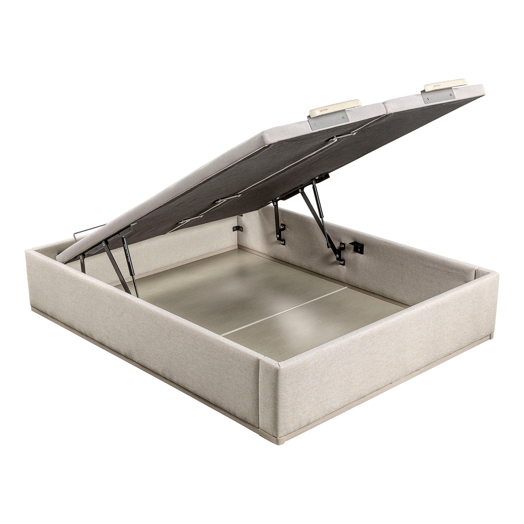 Canapé abatible en tela con 2 tapas Box Dekor MDF Lattoflex - Arena claro Cama 150 x 200 cm Arena claro-1