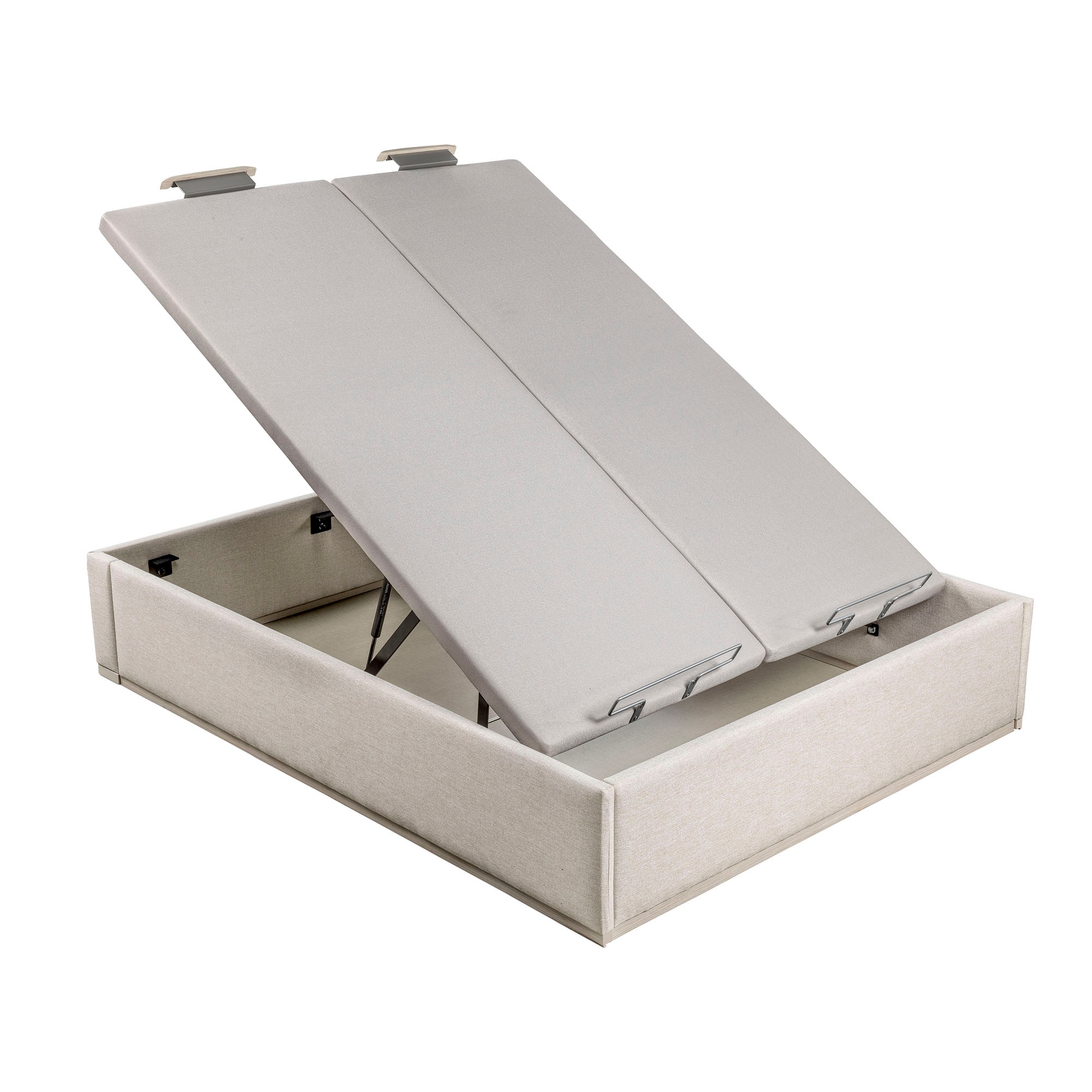 Canapé abatible en tela con 2 tapas Box Dekor MDF Lattoflex - Arena claro Cama 150 x 200 cm Arena claro-2