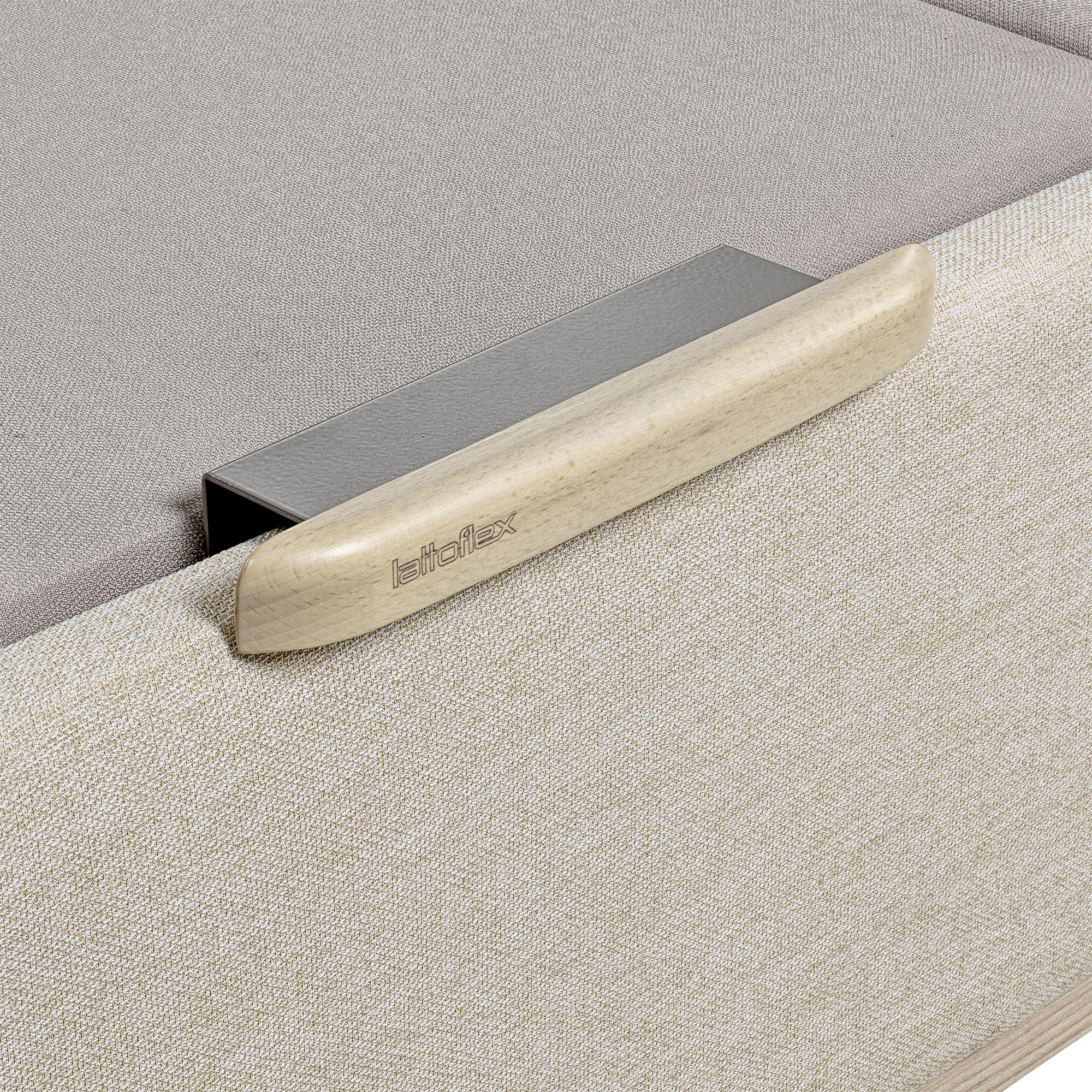 Canapé abatible en tela con 2 tapas Box Dekor MDF Lattoflex - Arena claro Cama 150 x 200 cm Arena claro-5