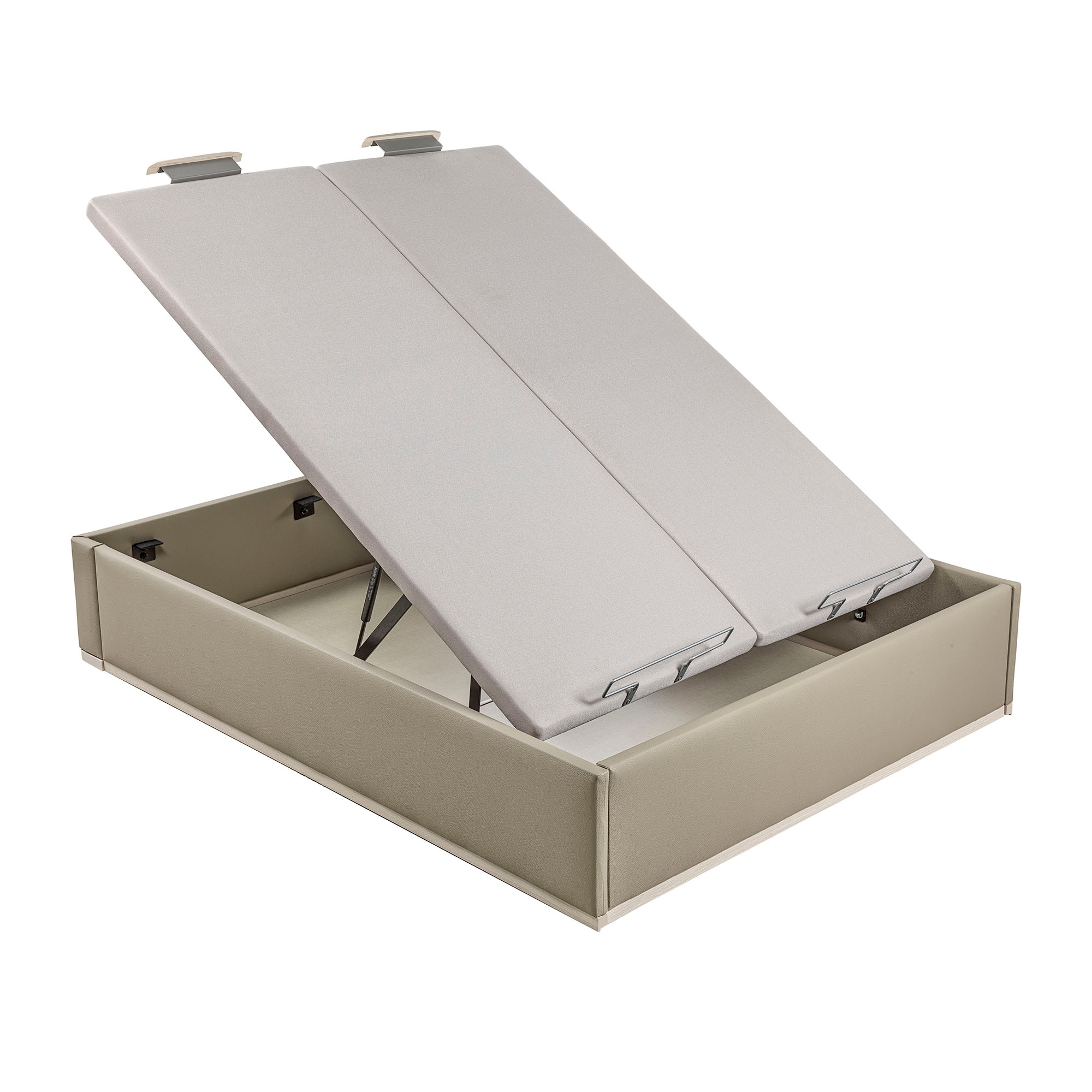 Canapé abatible en polipiel con 2 tapas Box Dekor MDF Lattoflex - Visón claro Cama 150 x 190 cm Visón claro-2