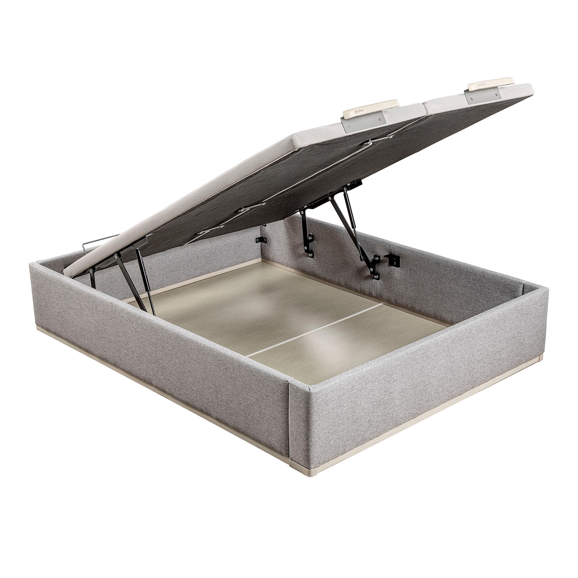 Canapé abatible en tela con 2 tapas Box Dekor MDF Lattoflex - Gris claro Cama 150 x 200 cm Gris claro-1