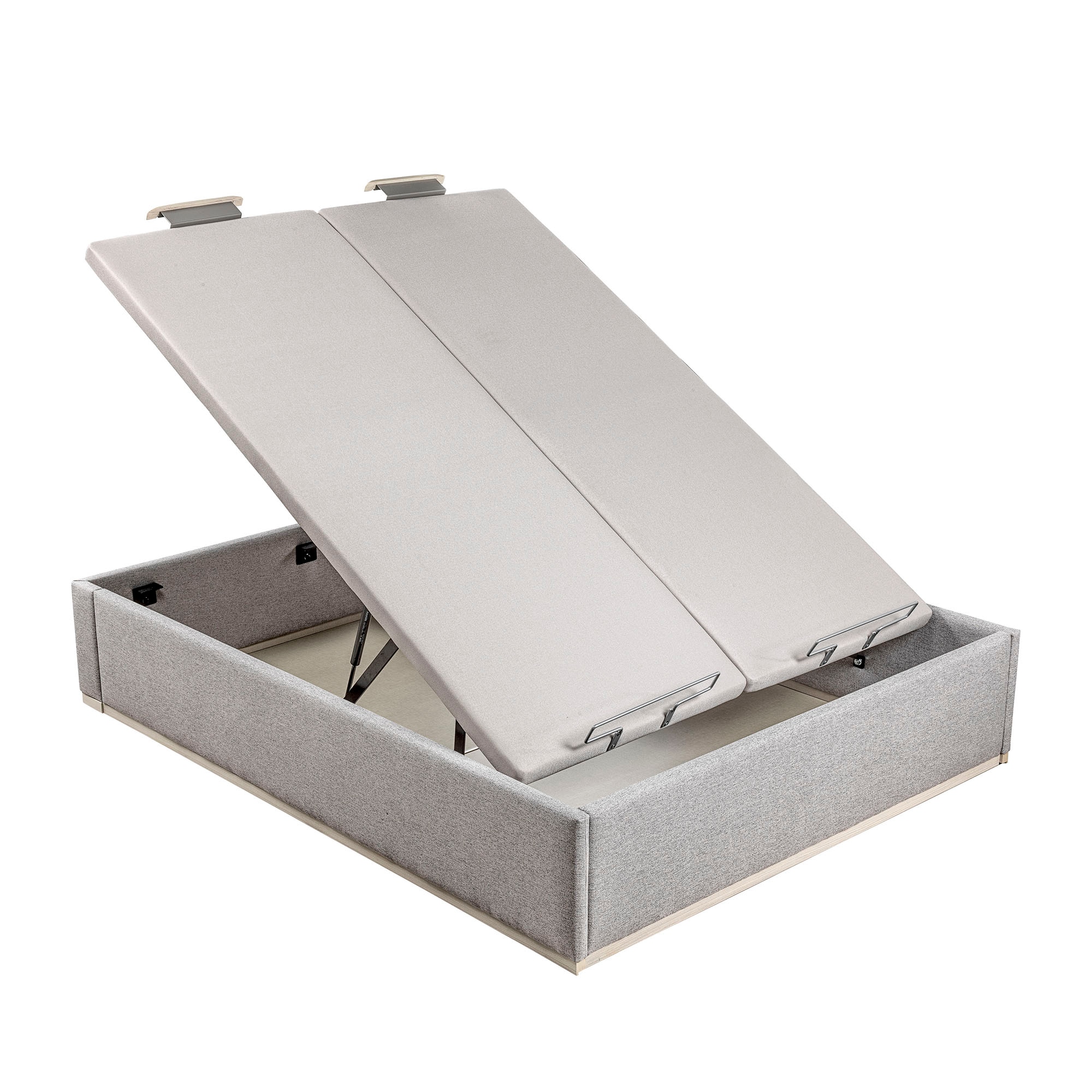 Canapé abatible en tela con 2 tapas Box Dekor MDF Lattoflex - Gris claro Cama 150 x 200 cm Gris claro-2
