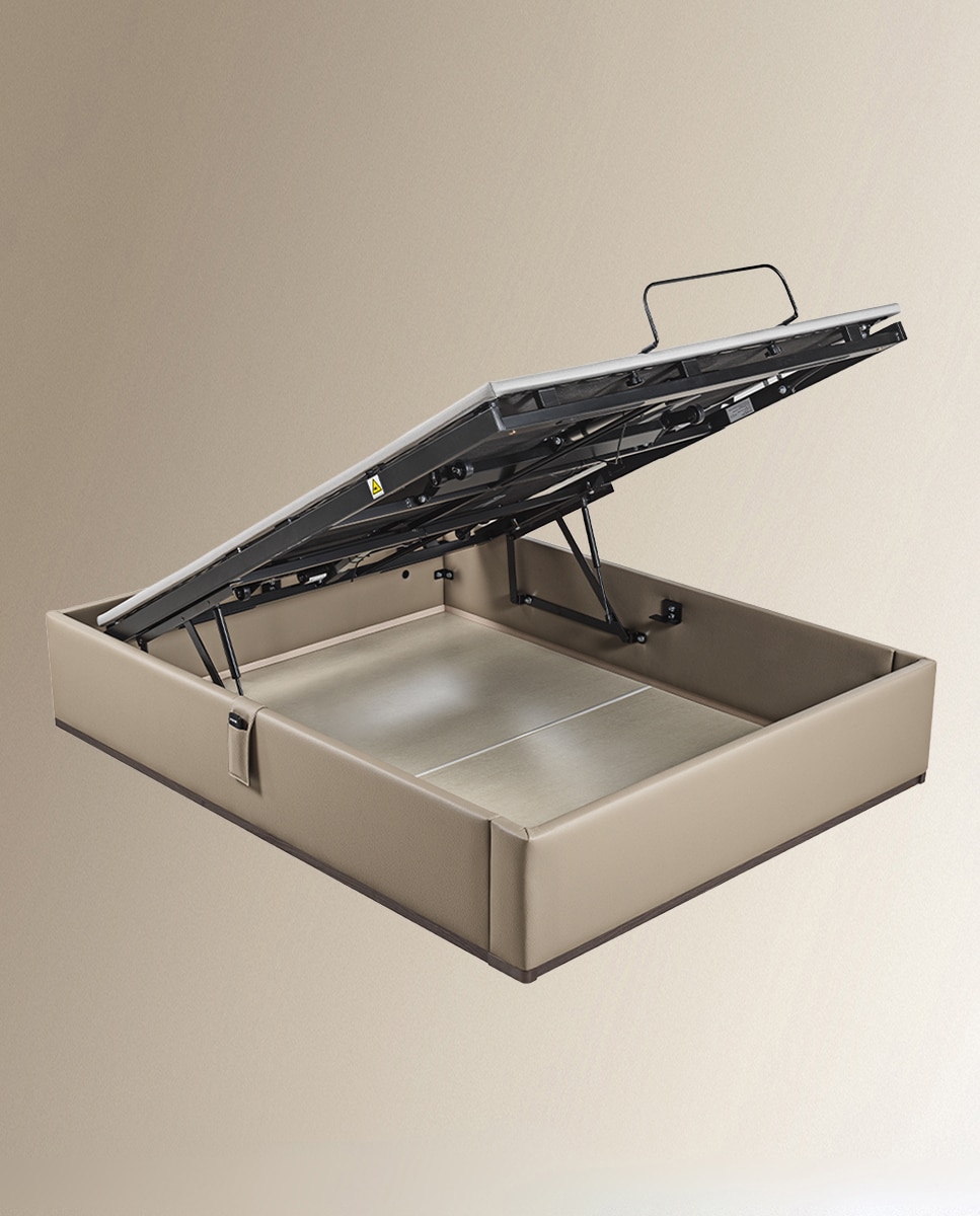 Imagen 2 de Canapé abatible articulado tapizado en polipiel Box Dekor Motion Lattoflex - Visón oscuro Cama 135 x 190 cm Visón oscuro