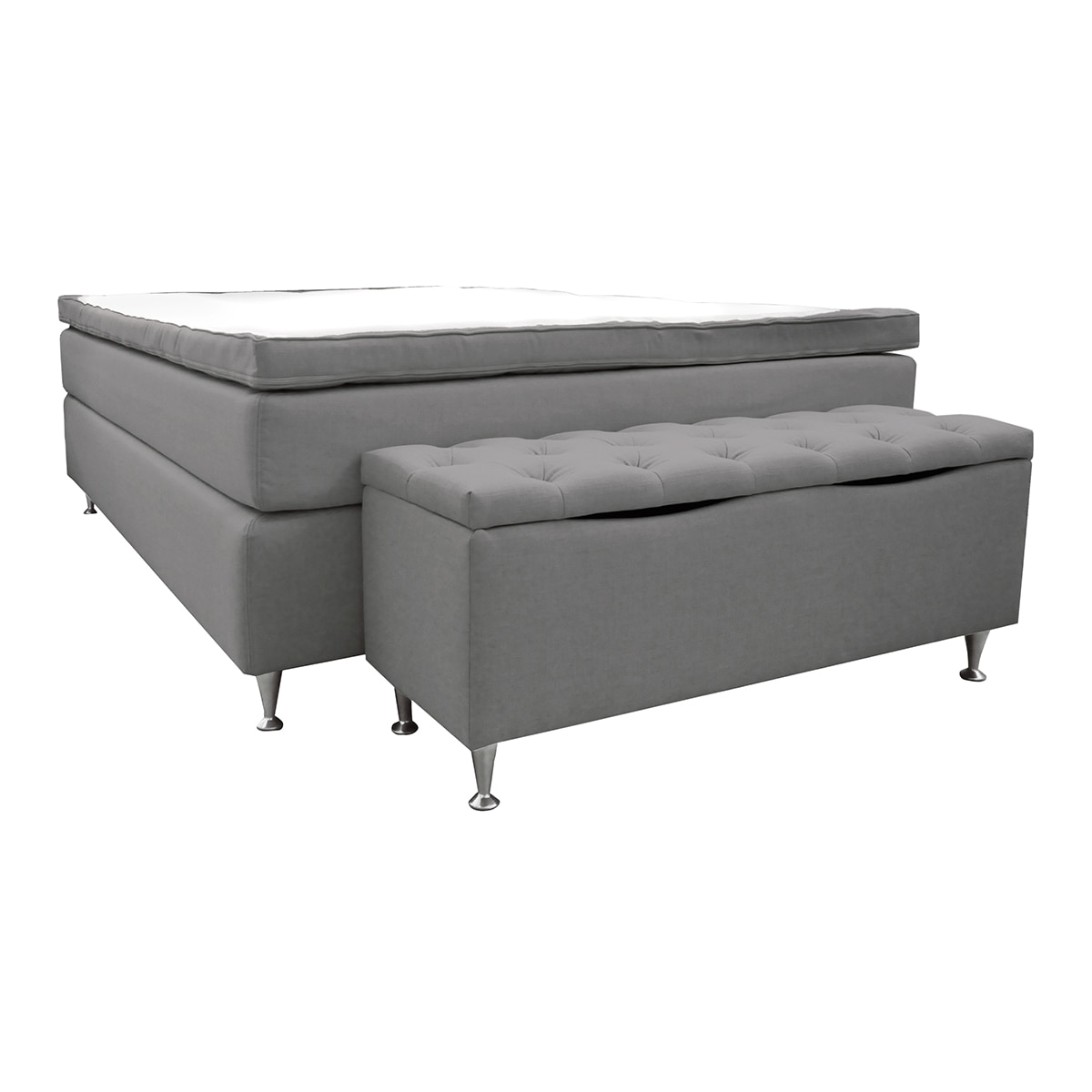 Pack de colchón + base con patas + topper + baúl de regalo Dual Vaxo Continental Hamta Kraft by Scapa - Gris Cama 160 x 200 cm Gris-1
