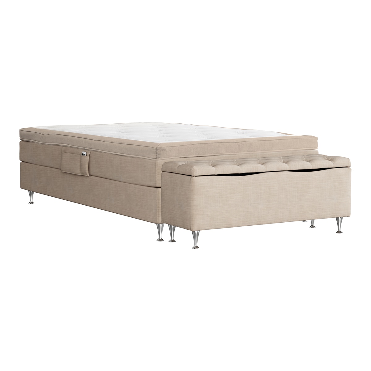 Imagen 1 de Pack colchón + base eléctrica con patas + topper + baúl de regalo Extra Firme Vaxo Ajustable Hamta Kraft by Scapa Beige