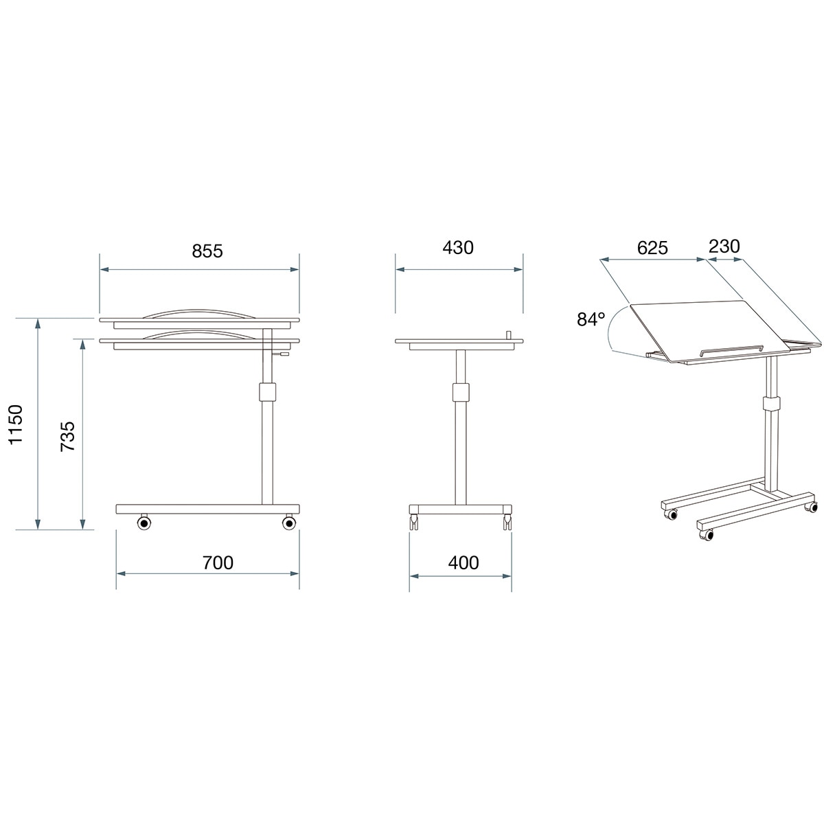 Atril Mesa Auxiliar com Rodas Prata/Branco-6