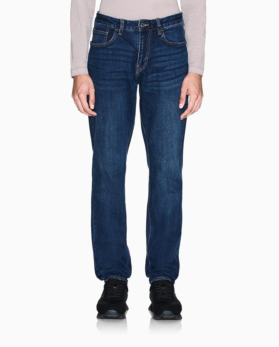 Jeans J14 Slim Fit com Lavagem Média Escura Azul-índigo-2