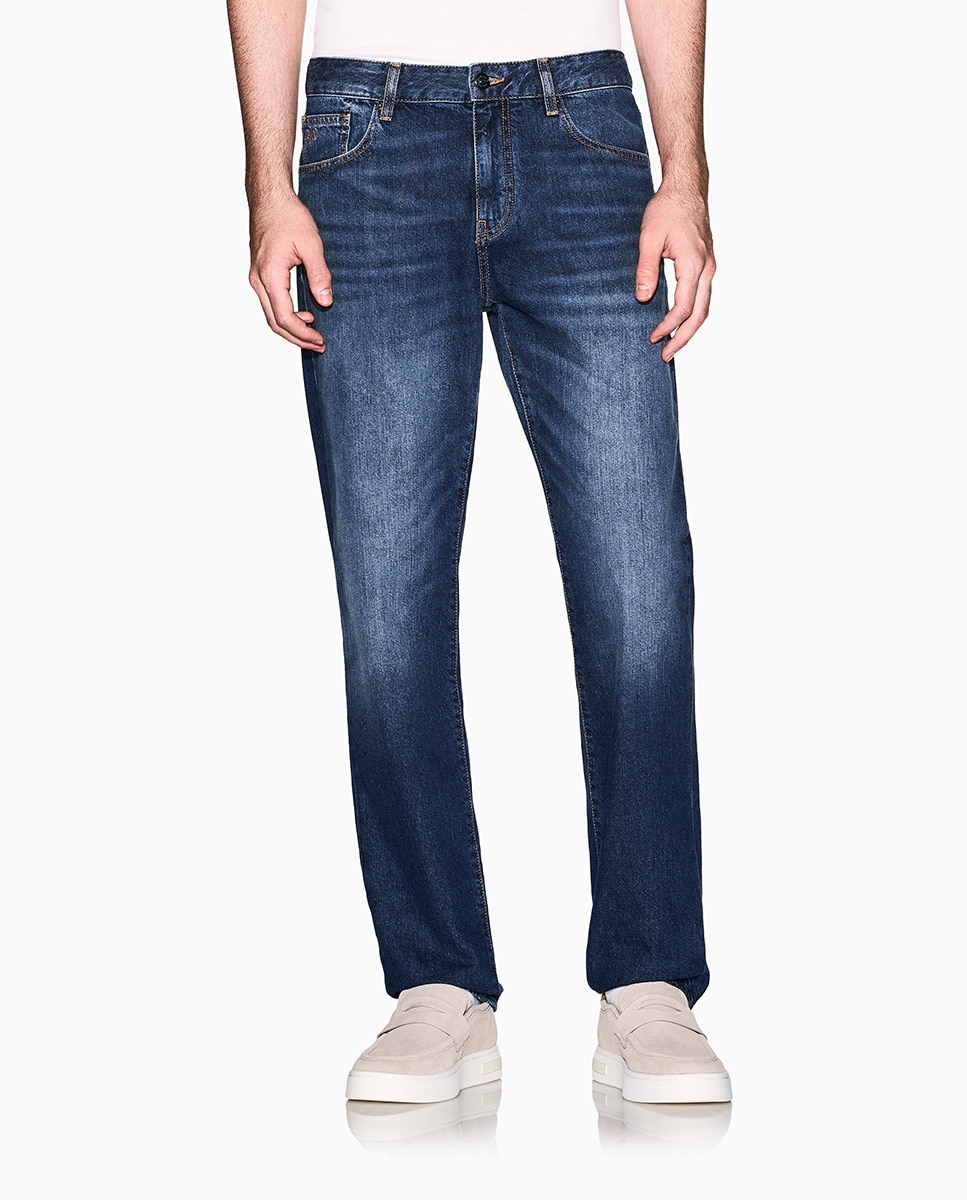 Jeans J16 fit Straight com Lavagem Média Azul-índigo-2