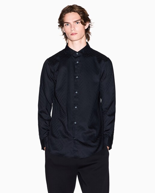 Imagen 0 de Camisa de hombre en algodón jacquard con logos regular fit