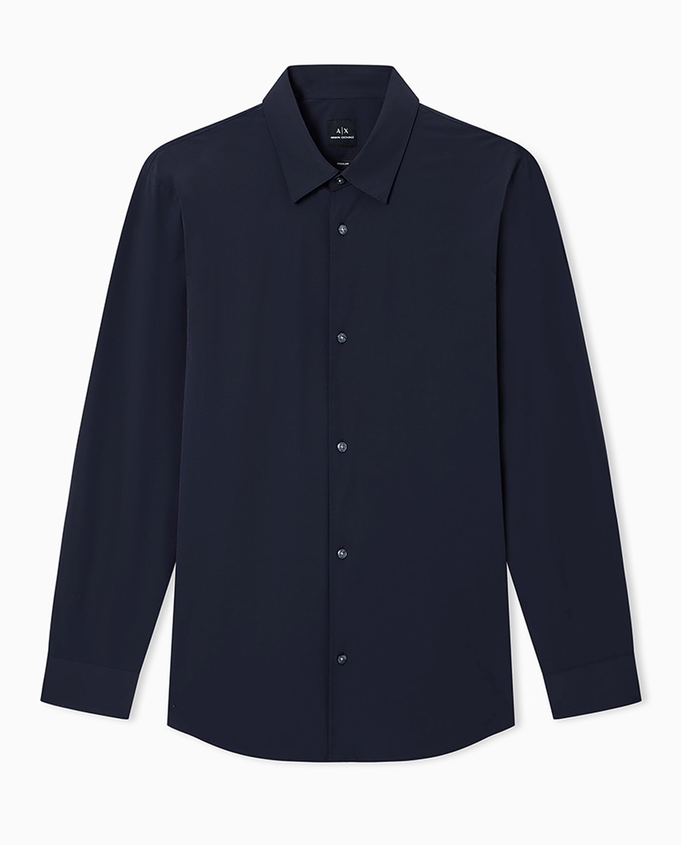 Camisa Regular Fit em Nylon Elástico Azul-marinho-4