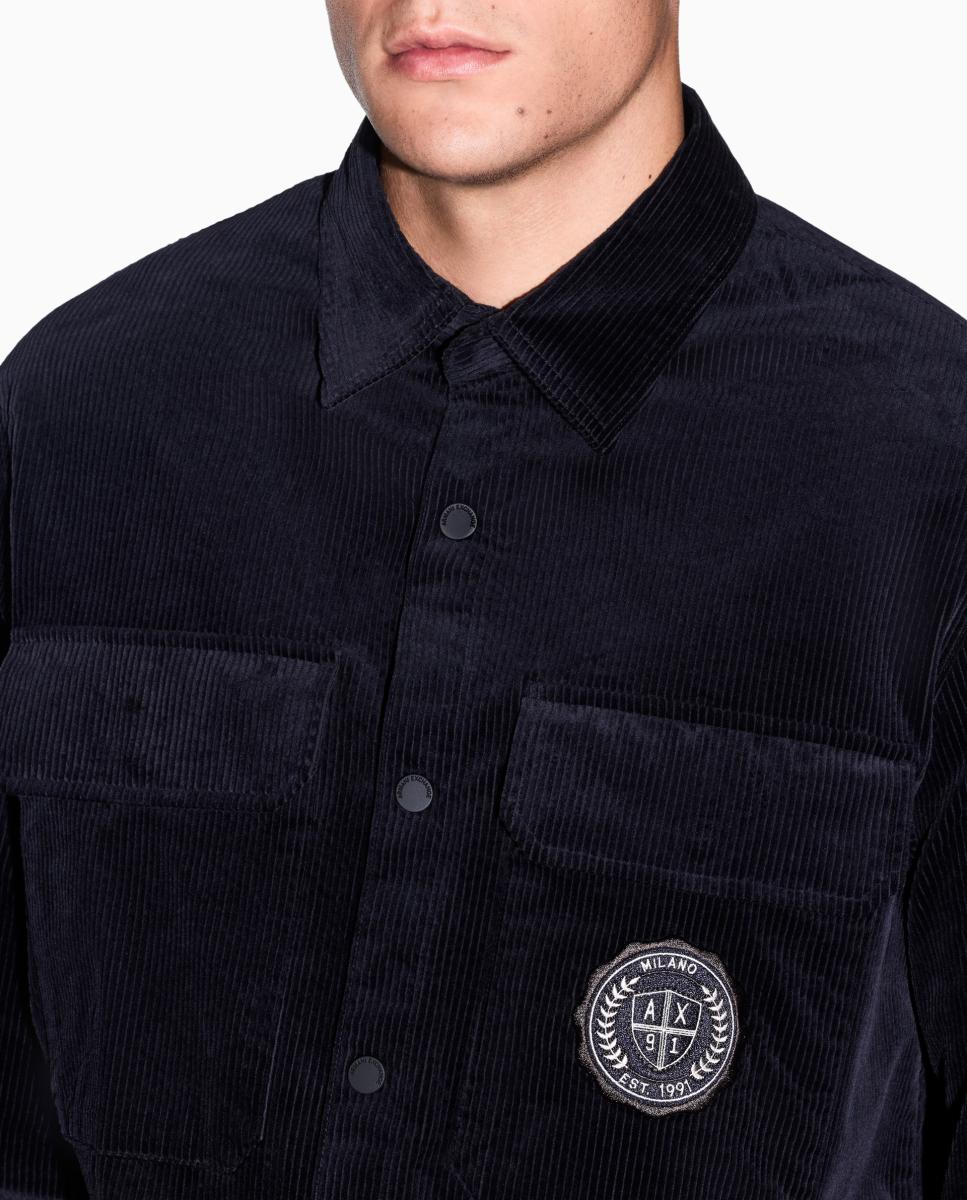 Camisa de Bombazina com Corte Relaxed Azul-marinho-3