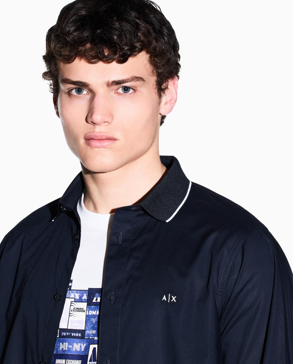 Camisa de Popelina com Colarinho de Malha Azul-marinho-2