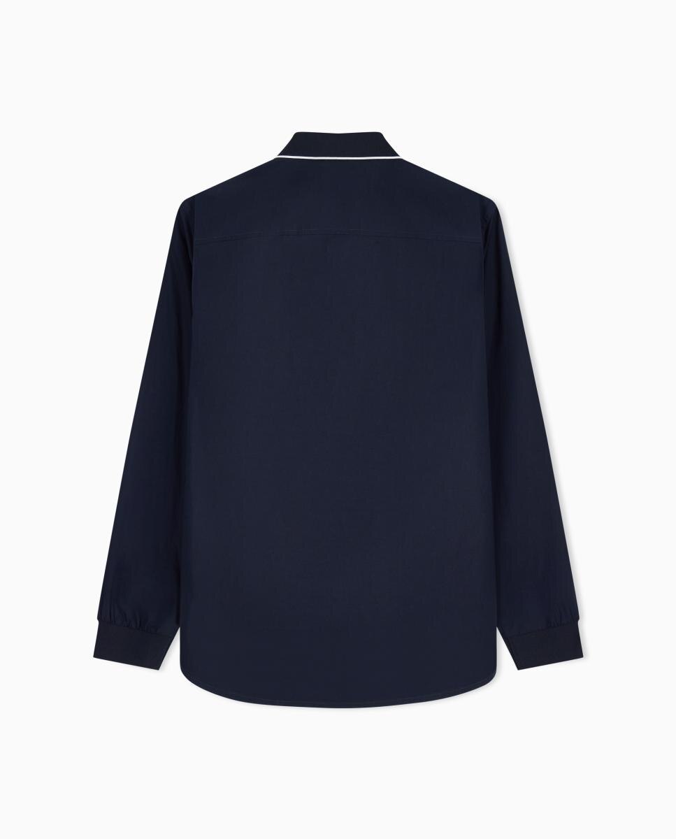 Camisa de Popelina com Colarinho de Malha Azul-marinho-4