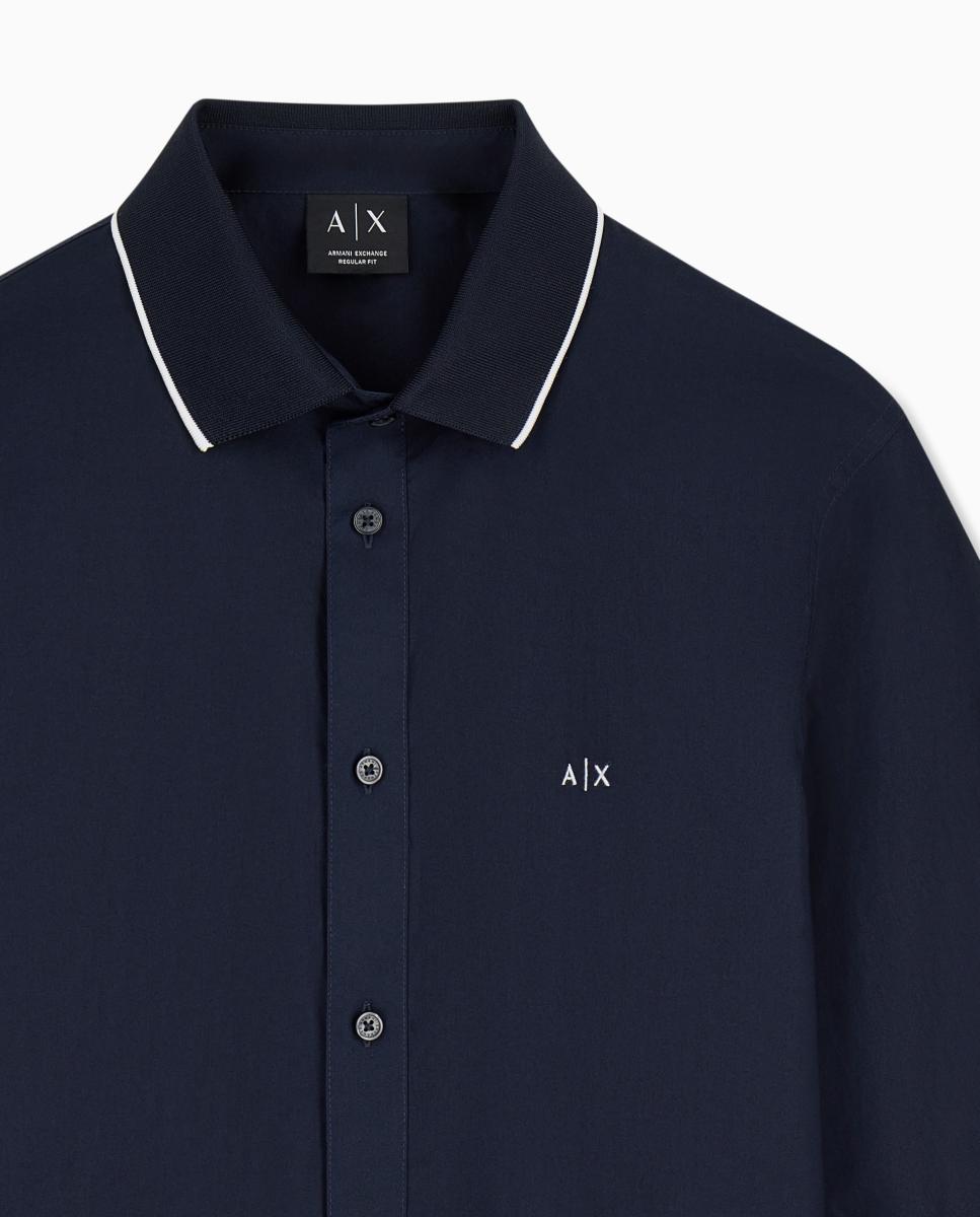 Camisa de Popelina com Colarinho de Malha Azul-marinho-5