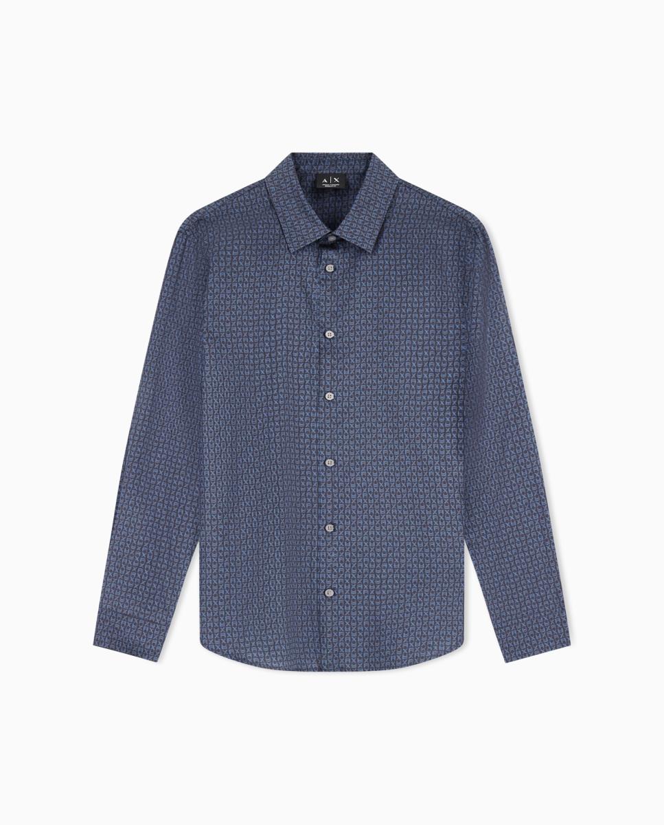 Camisa de Algodão Estampado Regular Fit Azul-marinho-5