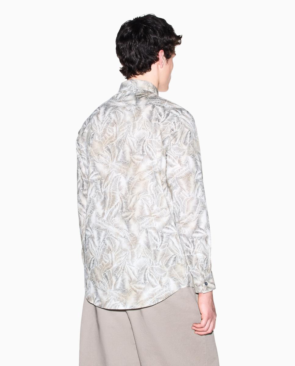 Camisa de Algodão Estampado Regular Fit Cinzento-2