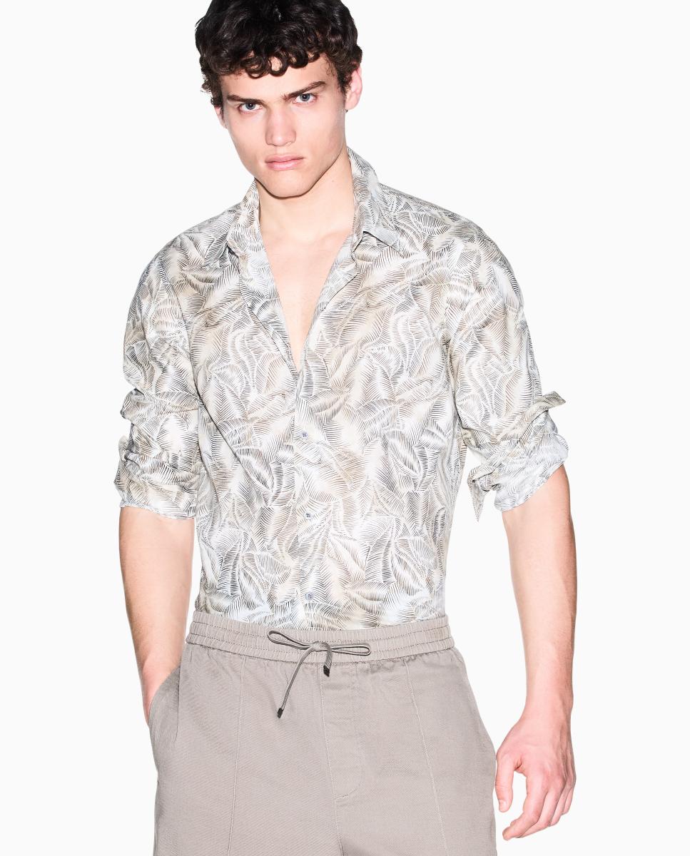Camisa de Algodão Estampado Regular Fit Cinzento-3