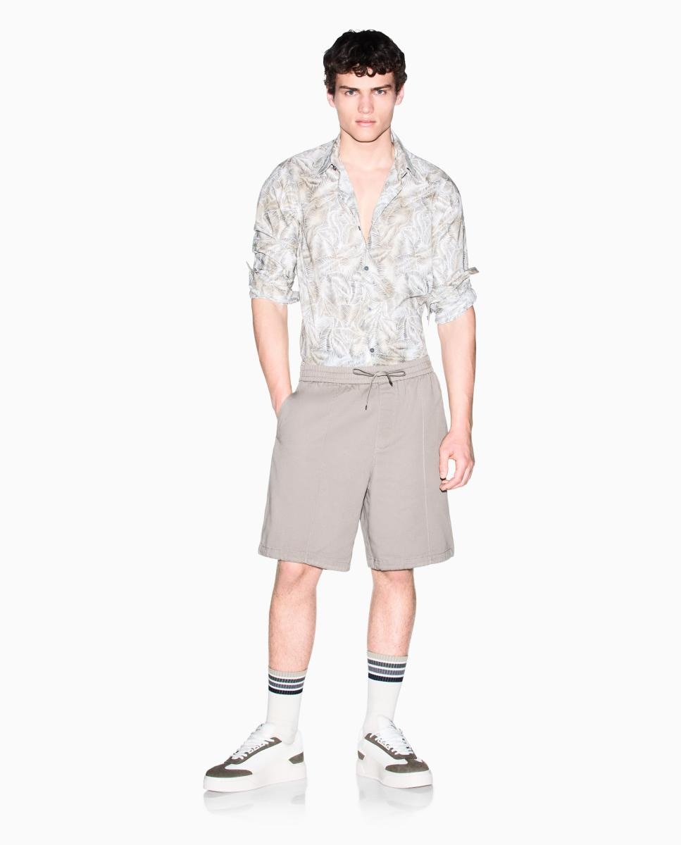 Camisa de Algodão Estampado Regular Fit Cinzento-5