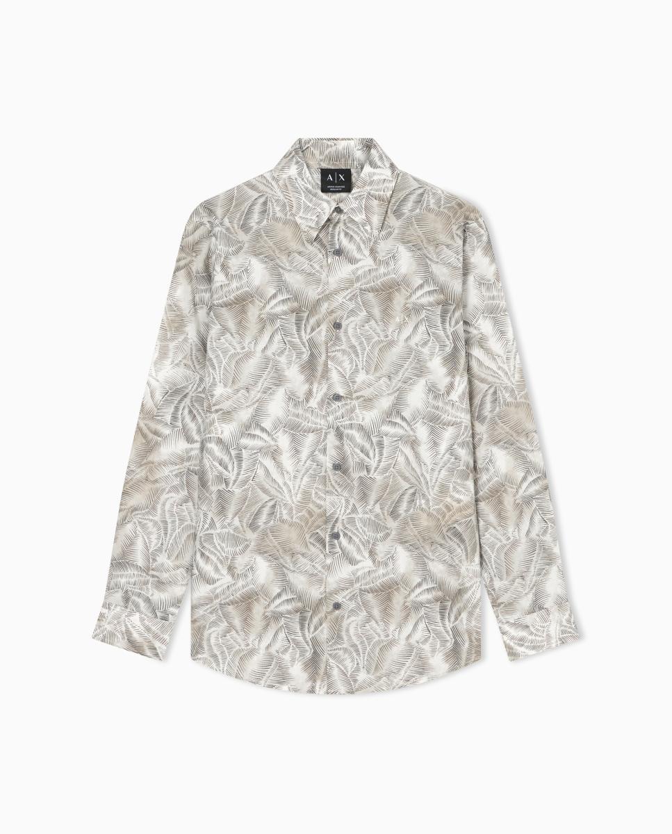 Camisa de Algodão Estampado Regular Fit Cinzento-4